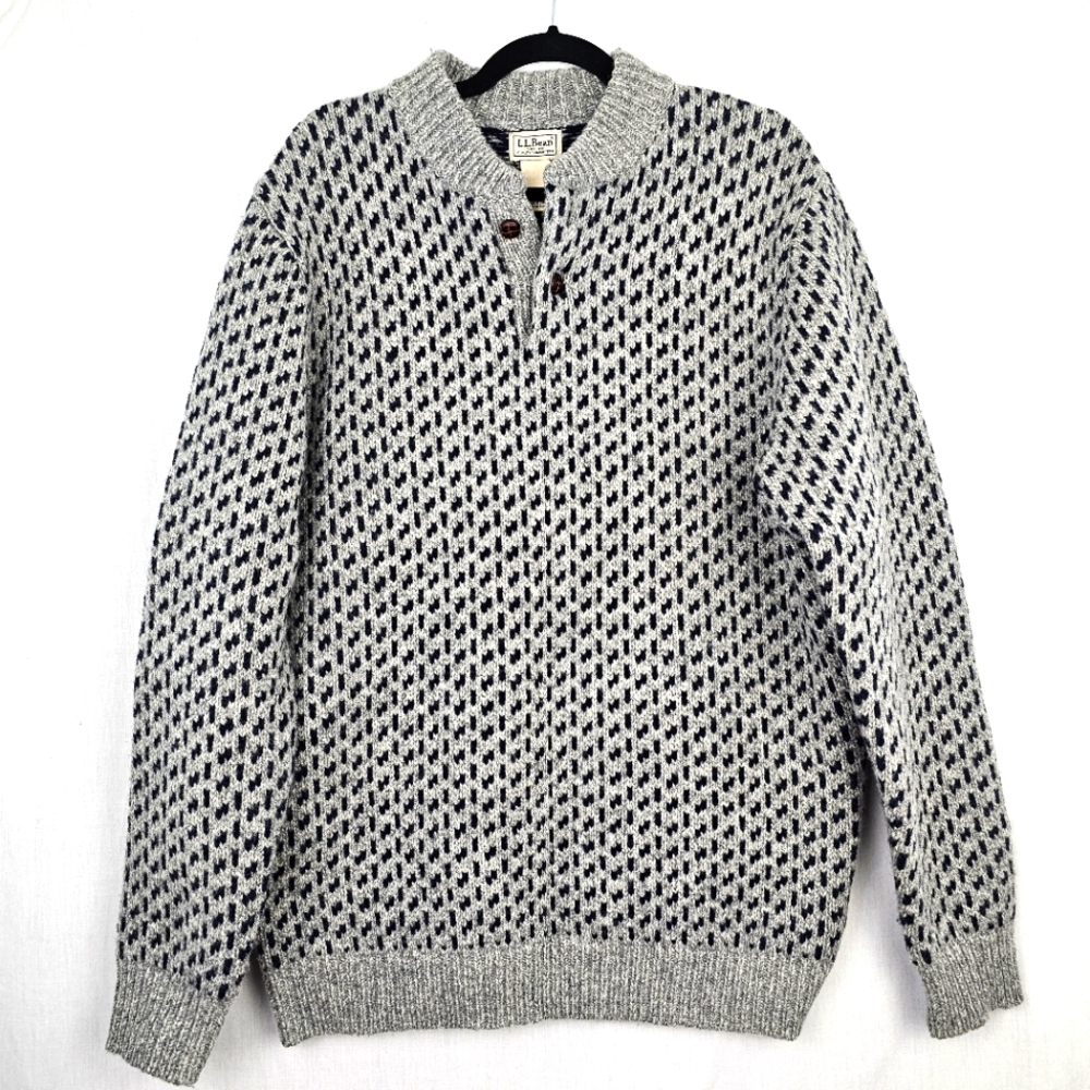 LL Bean Men's Classic‎ Rag Lambs Wool 1/4 Button Pullover Sweater Medium Tall